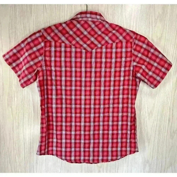 Wrangler Men’s Large Pearl Snap Red Plaid Short Sleeve Western Rodeo Cowboy VGUC - Picture 4 of 7